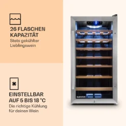 Vinamour 26 Uno Weinkühlschrank 26 Flaschen 88 Liter Edelstahl LED -Küchenzubehör Verkaufsgeschäft 10028491 de 0003 logo