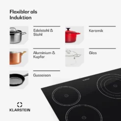 Virtuosa Keramikkochfeld Einbauherd 6500W 59x52cm 4 Zonen Glaskeramik -Küchenzubehör Verkaufsgeschäft 10029239 de 0007 usp