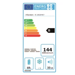Frosty Mini-Kühlschrank 10 Liter 65W Klasse B Schwarz -Küchenzubehör Verkaufsgeschäft 10029407 energy label