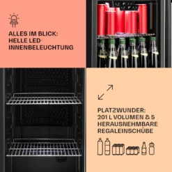 Beersafe 6XL Kühlschrank 201 Liter 5 Böden Panoramaglastür Edelstahl -Küchenzubehör Verkaufsgeschäft 10031930 de 0004 usp
