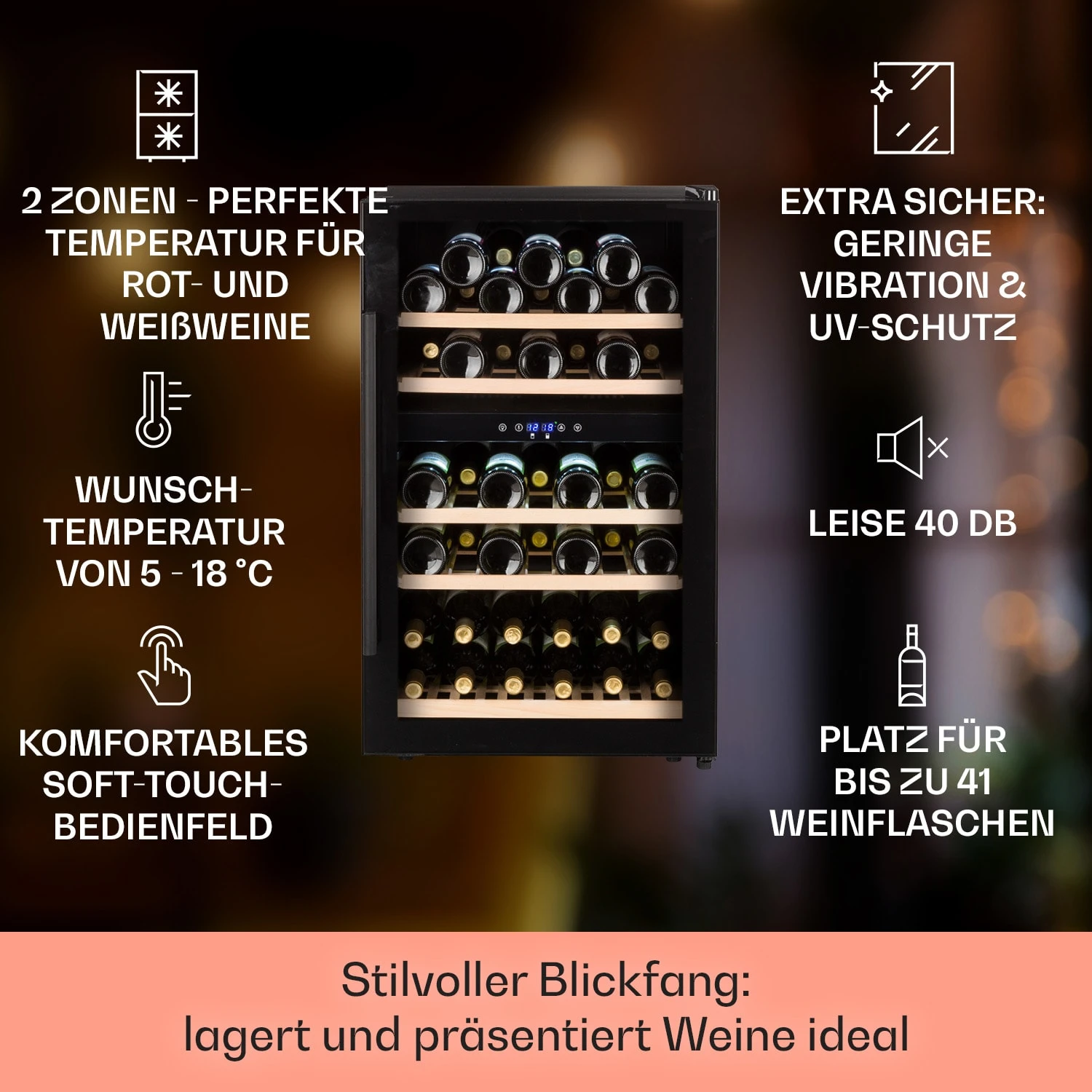 Barossa 40 Duo Weinkühlschrank 2 Zonen 41 Flaschen Glastür Touch LED 2 Barossa 40 Duo Weinkühlschrank 2 Zonen 41 Flaschen Glastür Touch LED – Bild 2