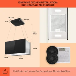 Kronleuchter L Inselabzugshaube 60cm Abluft: 590m³/h LED Touch Glas -Küchenzubehör Verkaufsgeschäft 10033106 de 0005 usp