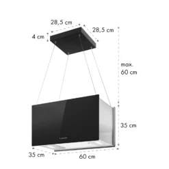 Kronleuchter L Inselabzugshaube 60cm Abluft: 590m³/h LED Touch Glas -Küchenzubehör Verkaufsgeschäft 10033106 yy 0011 dimensions