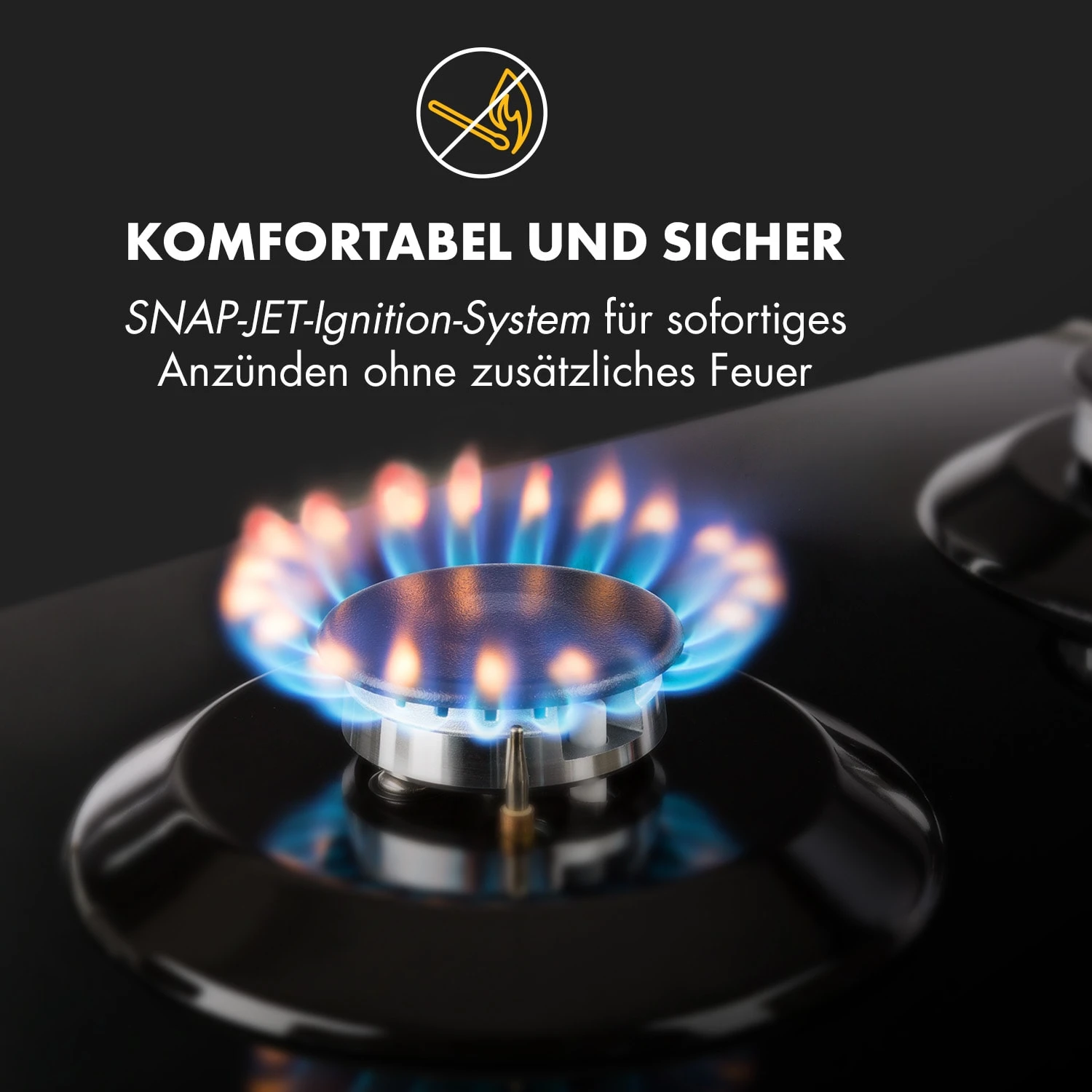 Ignito 4 Zonen Gaskochfeld 4-flammig Sabaf-Brenner Glaskeramik Schwarz 5 Ignito 4 Zonen Gaskochfeld 4-flammig Sabaf-Brenner Glaskeramik Schwarz – Bild 5