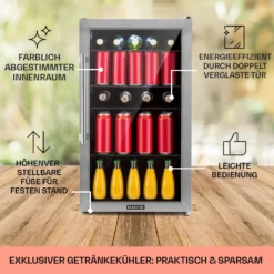 Beersafe 3XL Kühlschrank 98 Liter 4 Böden Panoramaglastür Edelstahl -Küchenzubehör Verkaufsgeschäft 10033347 DE 0005 usp