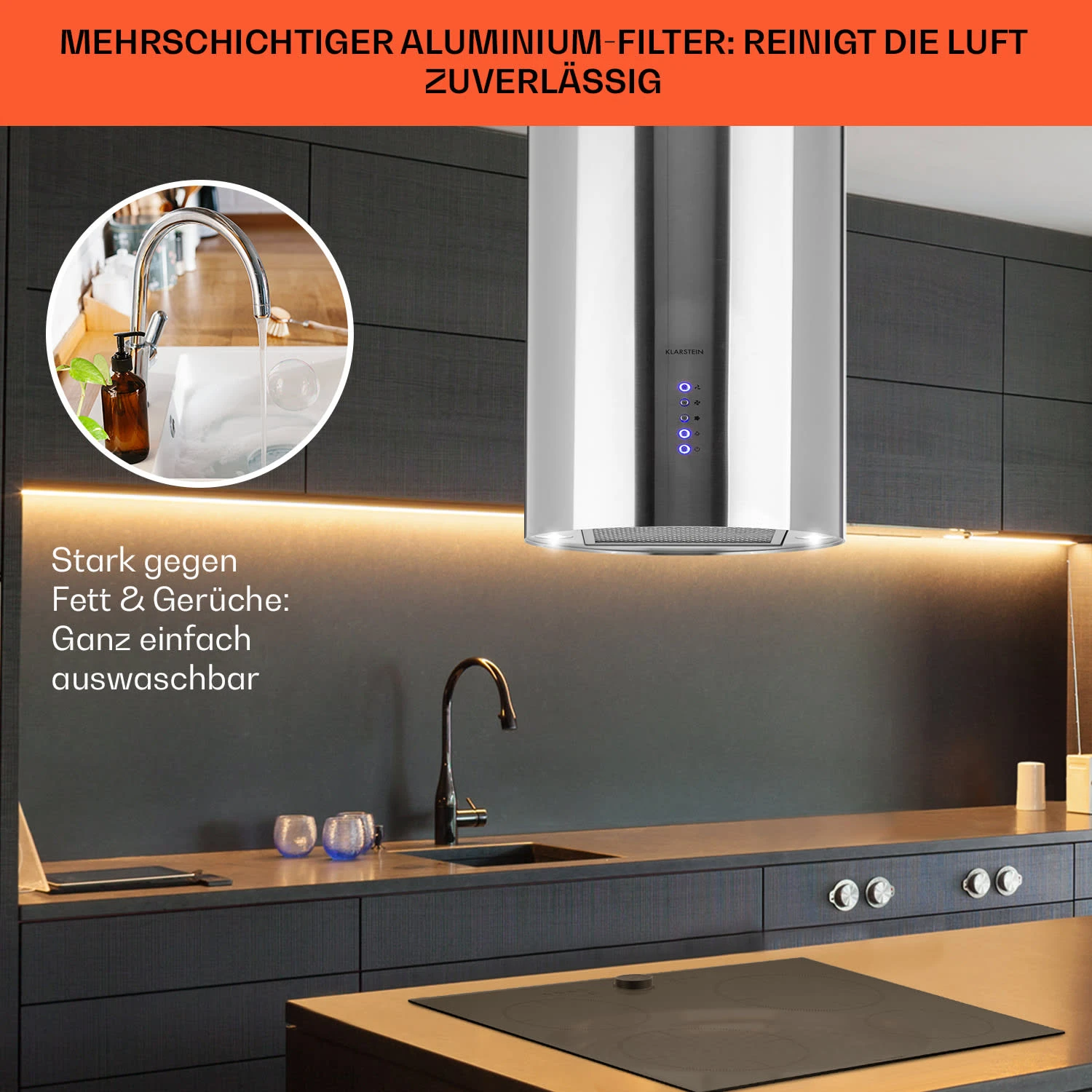 Beretta Inselabzugshaube Ø35cm Ab-/Umluft 650m³/h LED Edelstahl 6 Beretta Inselabzugshaube Ø35cm Ab-/Umluft 650m³/h LED Edelstahl – Bild 6