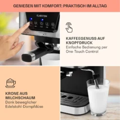 Arabica Espressomaschine 1050W 15 Bar 1,5l Touch-Bedienfeld Edelstahl -Küchenzubehör Verkaufsgeschäft 10033729 de 0003 usp