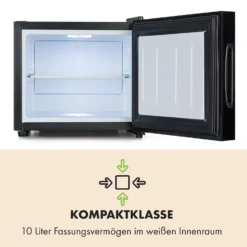 Frosty Mini-Kühlschrank EEC A Spiegelglastür 10 Liter Schwarz -Küchenzubehör Verkaufsgeschäft 10033836 de 0005 logo