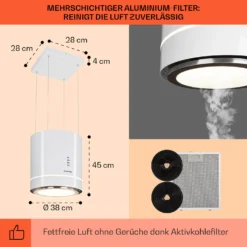 Tron Ambience Inselabzugshaube Ø38cm Umluft 540m³/h LED Weiß -Küchenzubehör Verkaufsgeschäft 10034214 de 0005 usp