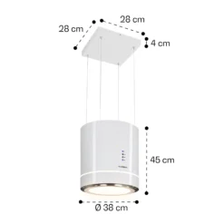 Tron Ambience Inselabzugshaube Ø38cm Umluft 540m³/h LED Weiß -Küchenzubehör Verkaufsgeschäft 10034214 yy 0011 dimensions