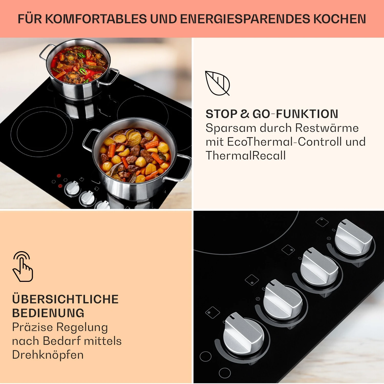 EasyCook Keramikkochfeld 6100W Drehregler Schwarz 4 EasyCook Keramikkochfeld 6100W Drehregler Schwarz – Bild 4
