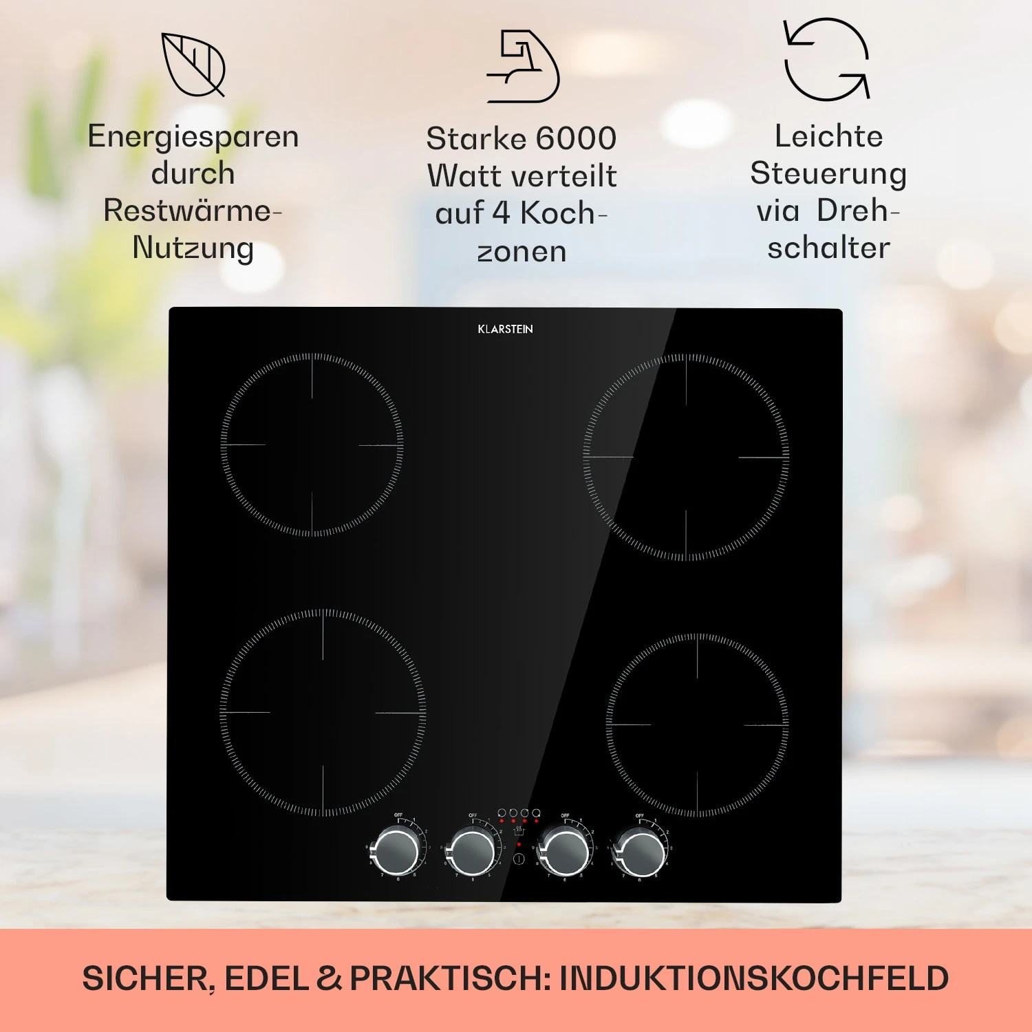 Kochheld 4-Zonen-Induktionskochfeld 6000W Dreh-Regler Glas Schwarz 2 Kochheld 4-Zonen-Induktionskochfeld 6000W Dreh-Regler Glas Schwarz – Bild 2