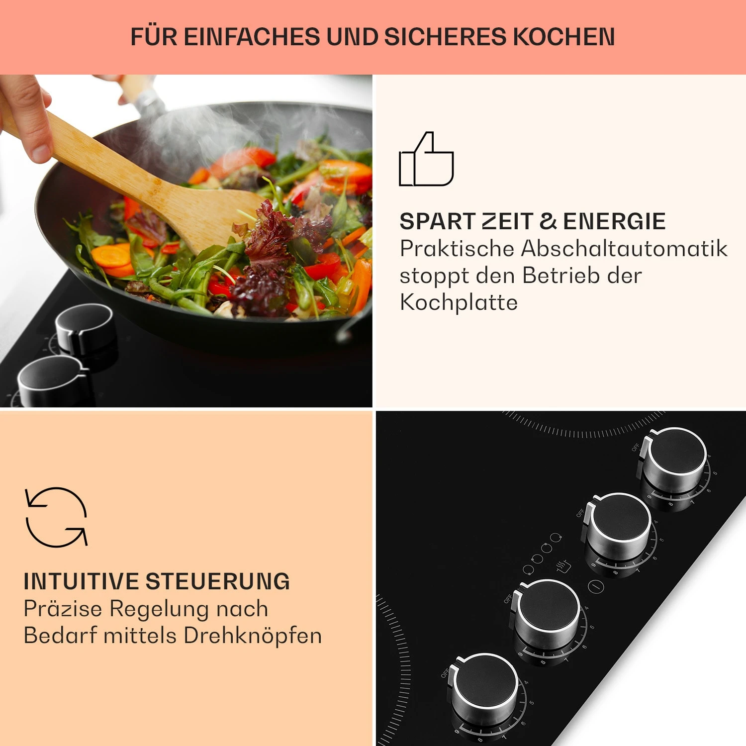 Kochheld 4-Zonen-Induktionskochfeld 6000W Dreh-Regler Glas Schwarz 4 Kochheld 4-Zonen-Induktionskochfeld 6000W Dreh-Regler Glas Schwarz – Bild 4