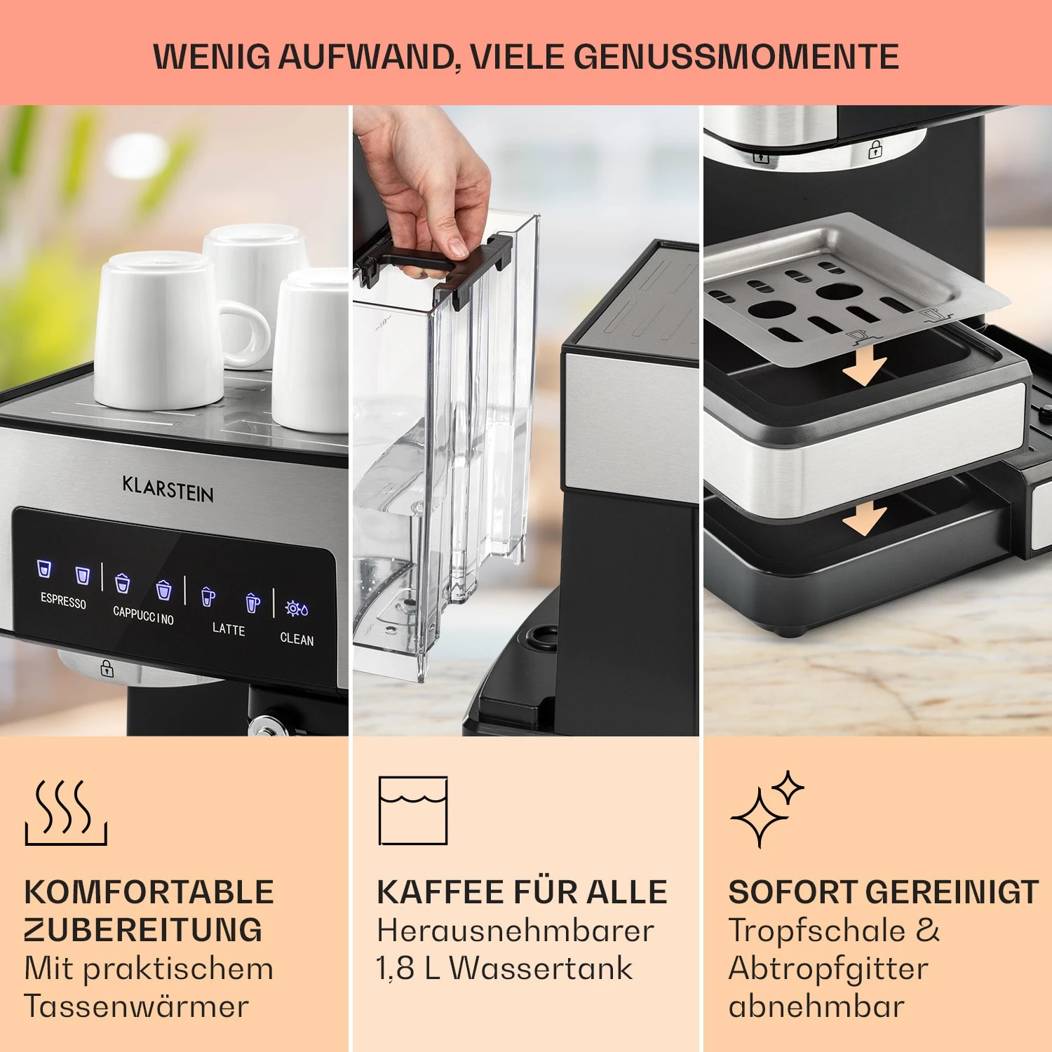 Arabica Comfort Espressomaschine 1350W 20 Bar 1,8l Touch-Bedienfeld 6 Arabica Comfort Espressomaschine 1350W 20 Bar 1,8l Touch-Bedienfeld – Bild 6