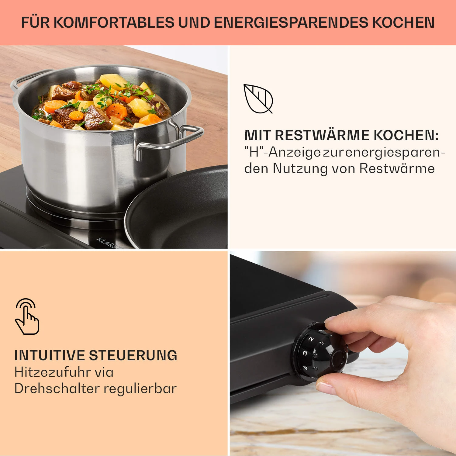 Cookbuddy Doppel-Kochfeld 2400W 5 Leistungsstufen Glaskeramik 4 Cookbuddy Doppel-Kochfeld 2400W 5 Leistungsstufen Glaskeramik – Bild 4