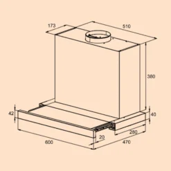 Mariana Neo 60 Flachschirmhaube 60cm 640 M³/h Abluft LED -Küchenzubehör Verkaufsgeschäft 10035925 yy 0007 dimensions