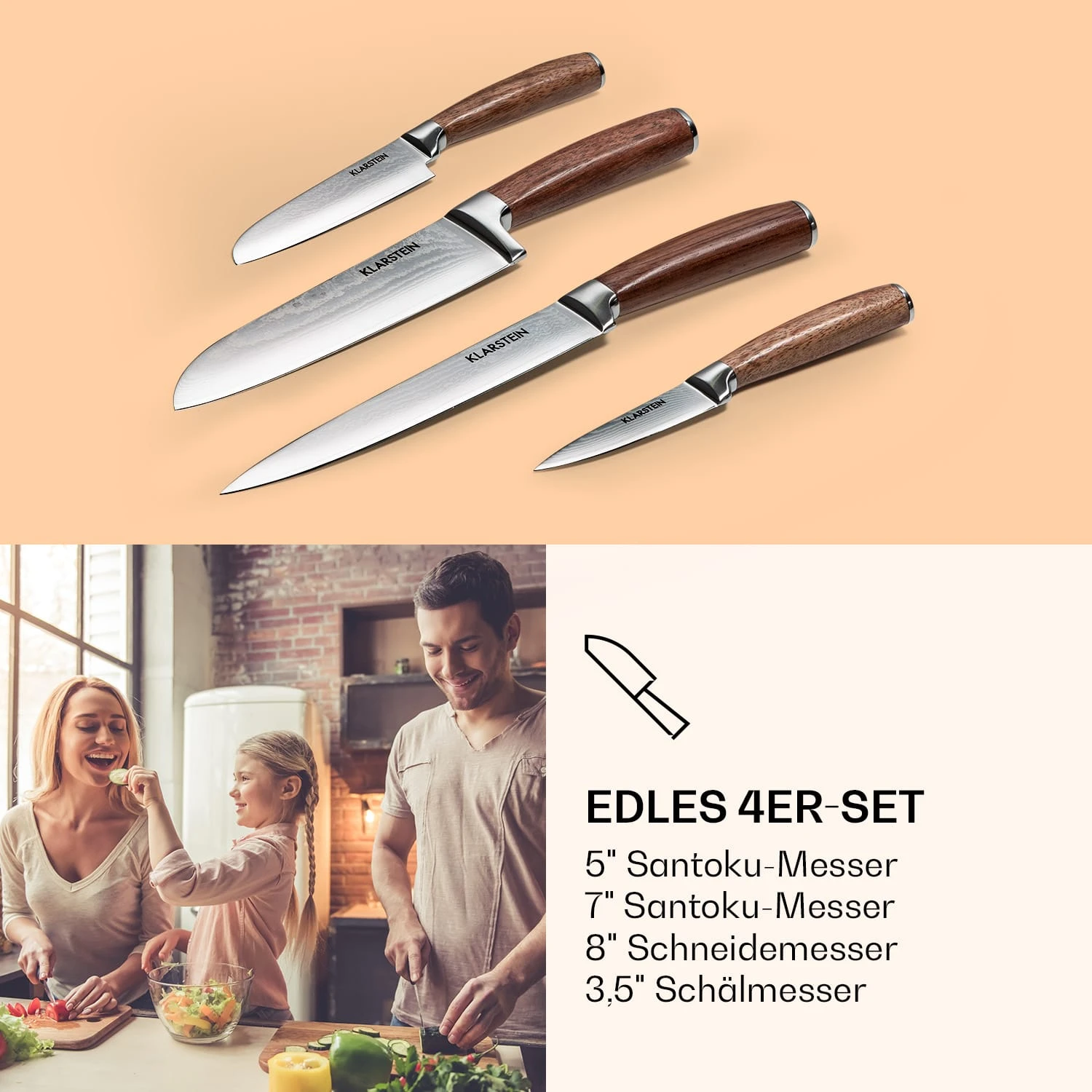 Kaito Damaszener Messerset 4-teilig Extra Scharf Griffe Aus Rosenholz 3 Kaito Damaszener Messerset 4-teilig Extra Scharf Griffe Aus Rosenholz – Bild 3