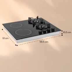 MultiChef 4 Kombi-Gaskochfeld Gas/Glaskeramik 4 Zonen -Küchenzubehör Verkaufsgeschäft 10036337 yy 0011 dimensions