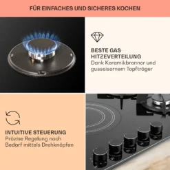 MultiChef 5 Kombi-Gaskochfeld Gas/Glaskeramik 5 Zonen -Küchenzubehör Verkaufsgeschäft 10036338 de 0004 usp