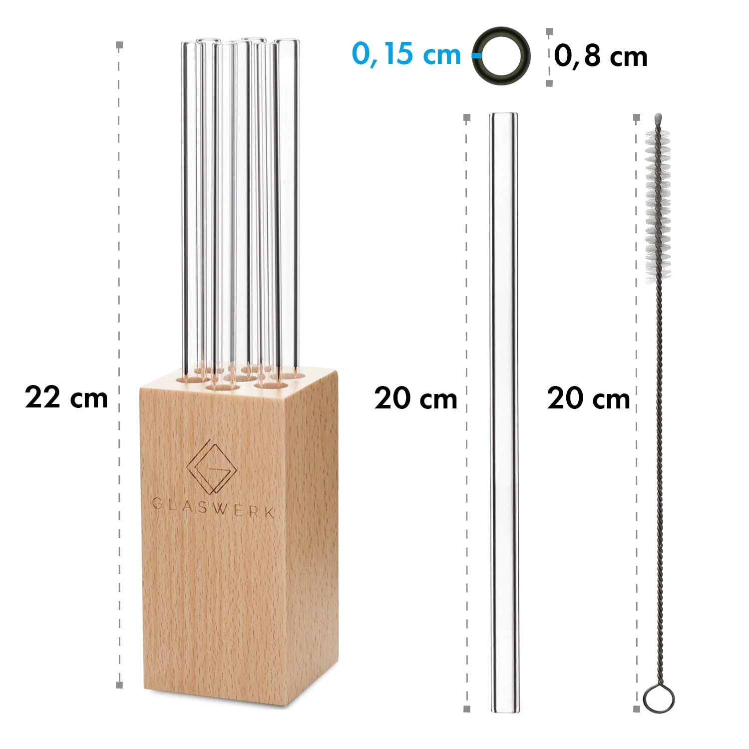 Glaswerk Salizzada Glasstrohhalme 7 Stück 0,8 X 20 Cm (ØxH) Holzhalterung Bürste 6 Glaswerk Salizzada Glasstrohhalme 7 Stück 0,8 X 20 Cm (ØxH) Holzhalterung Bürste – Bild 6