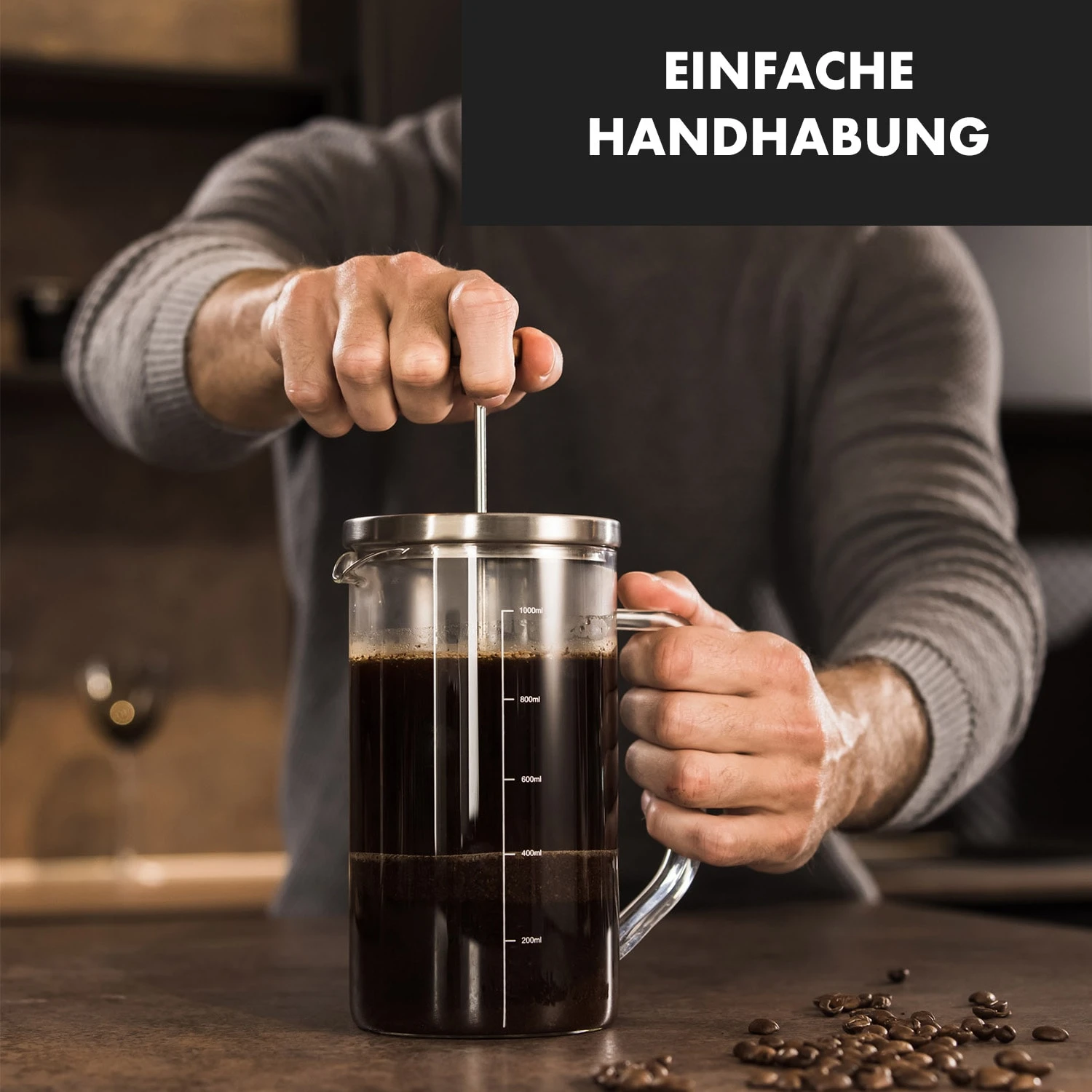 Glaswerk Ristretto French Press 1 Liter Borosilikatglas Edelstahl Walnussholz 3 Glaswerk Ristretto French Press 1 Liter Borosilikatglas Edelstahl Walnussholz – Bild 3