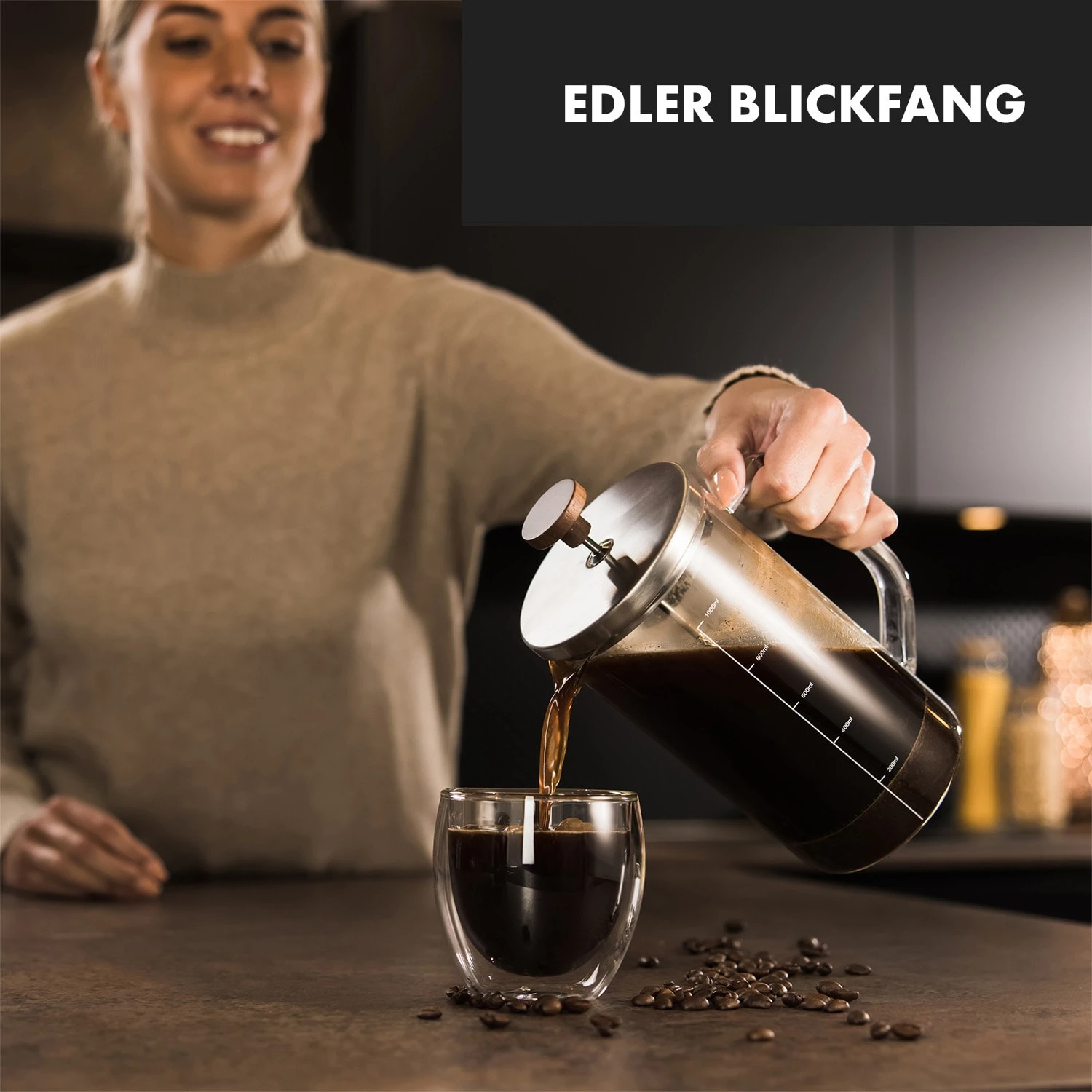 Glaswerk Ristretto French Press 1 Liter Borosilikatglas Edelstahl Walnussholz 4 Glaswerk Ristretto French Press 1 Liter Borosilikatglas Edelstahl Walnussholz – Bild 4