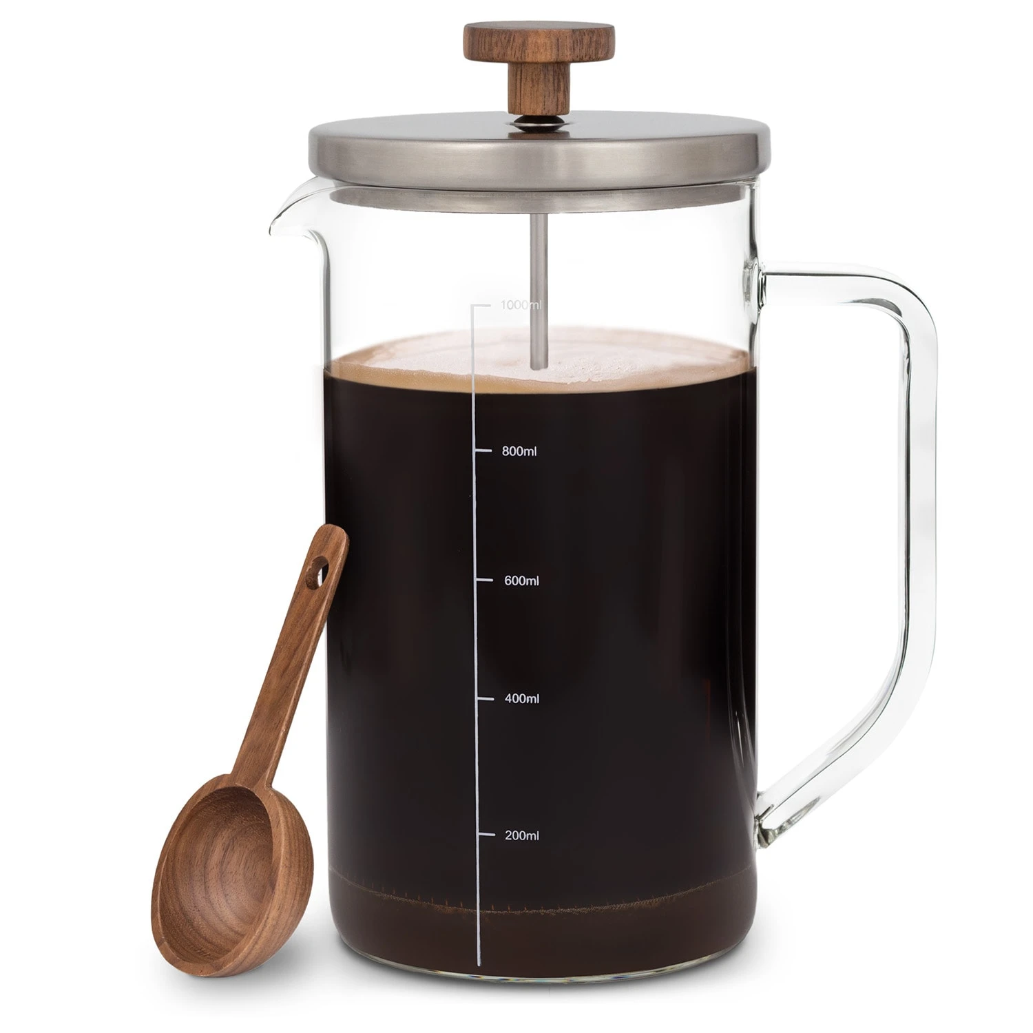 Glaswerk Ristretto French Press 1 Liter Borosilikatglas Edelstahl Walnussholz 1 Glaswerk Ristretto French Press 1 Liter Borosilikatglas Edelstahl Walnussholz