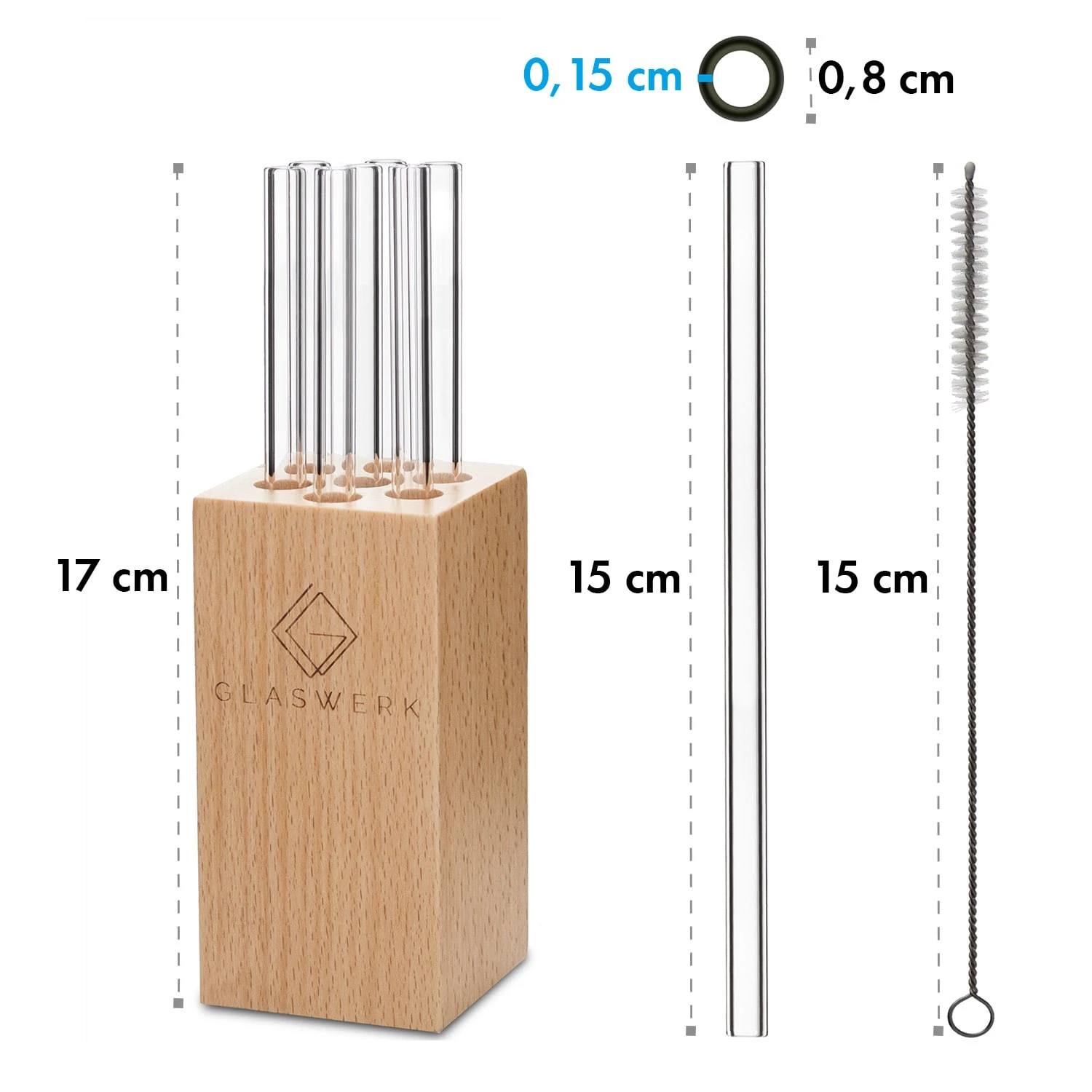 Glaswerk Frezzeria Glasstrohhalme 7 Stück 0,8 X 15 Cm (ØxH) Holzhalterung Bürste 6 Glaswerk Frezzeria Glasstrohhalme 7 Stück 0,8 X 15 Cm (ØxH) Holzhalterung Bürste – Bild 6
