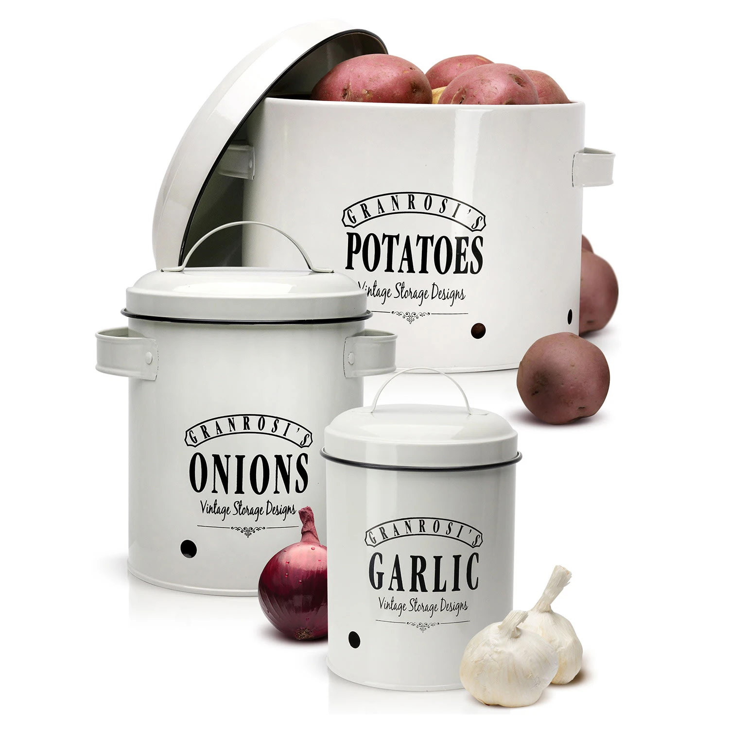 Georgia Vorratsbehälter 3er-Set Emaille-Stahlblech Vintage Rostfrei 1 Georgia Vorratsbehälter 3er-Set Emaille-Stahlblech Vintage Rostfrei