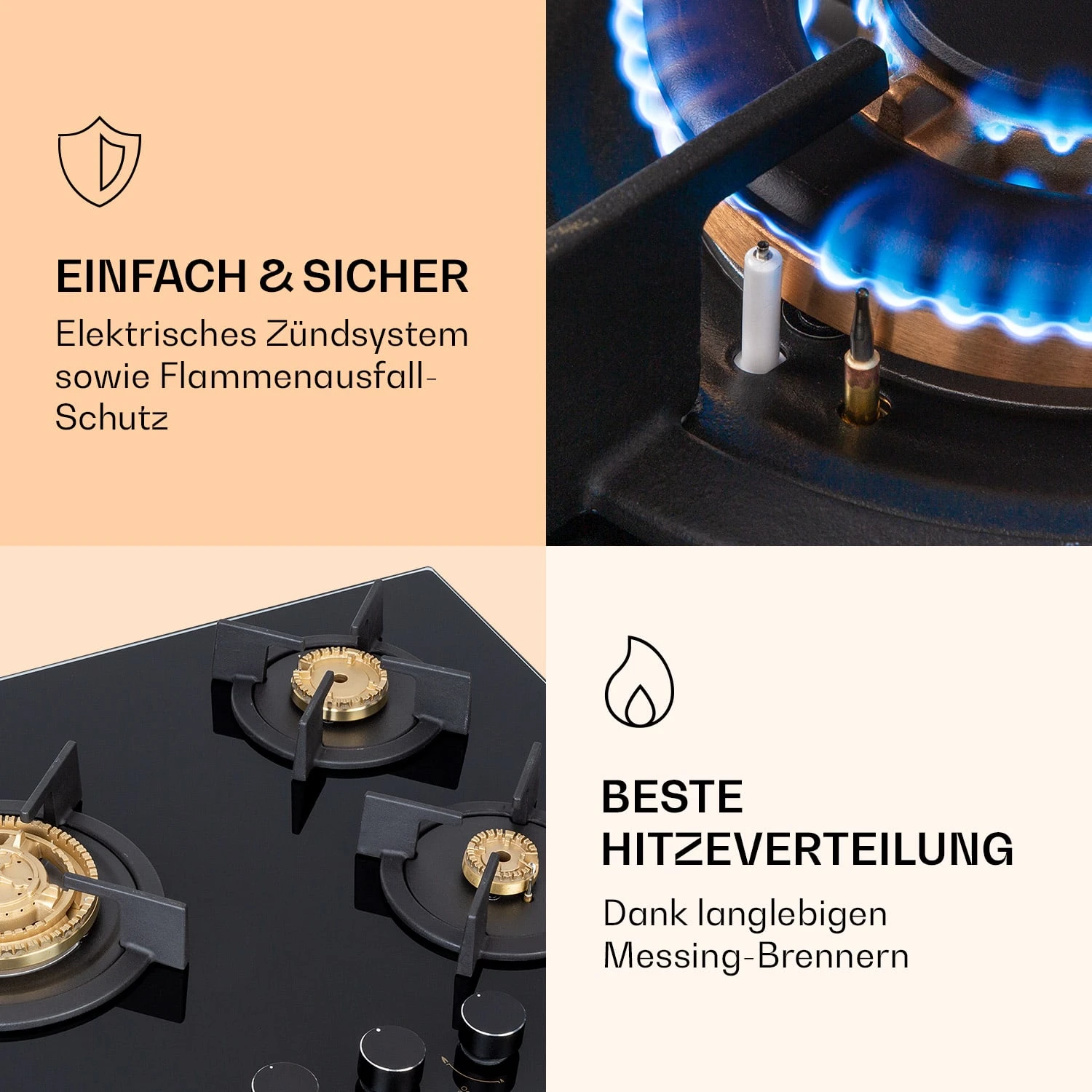 Goldflame 3 Gaskochfeld 3-flammig Messing-Brenner Glaskeramik 5 Goldflame 3 Gaskochfeld 3-flammig Messing-Brenner Glaskeramik – Bild 5