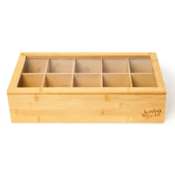 Teebox 10 Fächer 150 Teebeutel Kunststoff-Sichtfenster Bambus -Küchenzubehör Verkaufsgeschäft 10038029 yy 0003 logo