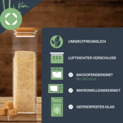 Eckiges Glas Mit Bambusdeckel Luftdicht Silikonring 10 X 25 X 10 Cm -Küchenzubehör Verkaufsgeschäft 10038076 de 0005 logo