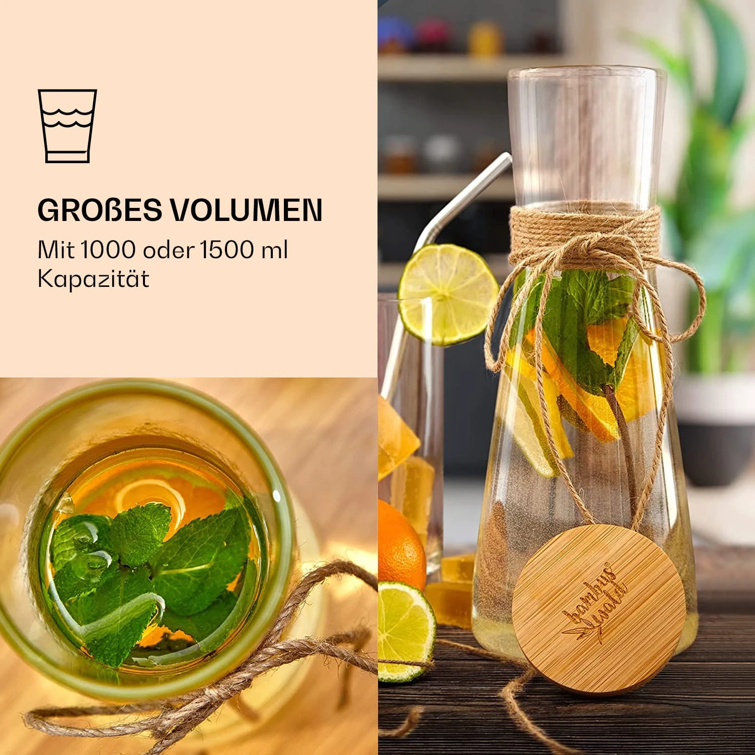 Glaskaraffe Mit Bambusdeckel Borosilikatglas Hitzebeständig 3 Glaskaraffe Mit Bambusdeckel Borosilikatglas Hitzebeständig – Bild 3