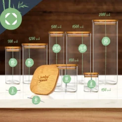 Eckiges Glas Mit Bambusdeckel Luftdicht Mit Silikonring 10x10x10 Cm 3x 700 Ml -Küchenzubehör Verkaufsgeschäft 10038258 yy 0007 logo