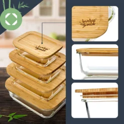 Eckiges Vorratsdosen-Set Glas Bambusdeckel 4 Stück Verschiedene Größen -Küchenzubehör Verkaufsgeschäft 10038307 yy 0003 logo