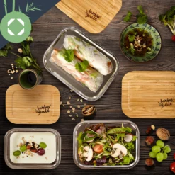 Eckiges Vorratsdosen-Set Glas Bambusdeckel 4 Stück Verschiedene Größen -Küchenzubehör Verkaufsgeschäft 10038307 yy 0004 logo