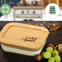 Eckiges Vorratsdosen-Set Glas Bambusdeckel 4 Stück Verschiedene Größen -Küchenzubehör Verkaufsgeschäft 10038307 yy 0005 logo