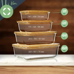 Eckiges Vorratsdosen-Set Glas Bambusdeckel 4 Stück Verschiedene Größen -Küchenzubehör Verkaufsgeschäft 10038307 yy 0007 logo