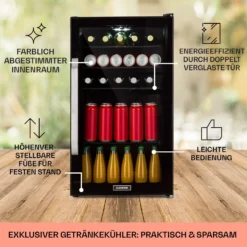 Beersafe 3XL Onyx Kühlschrank 98 Liter 4 Böden Panoramaglastür -Küchenzubehör Verkaufsgeschäft 10039655 DE 0005 usp