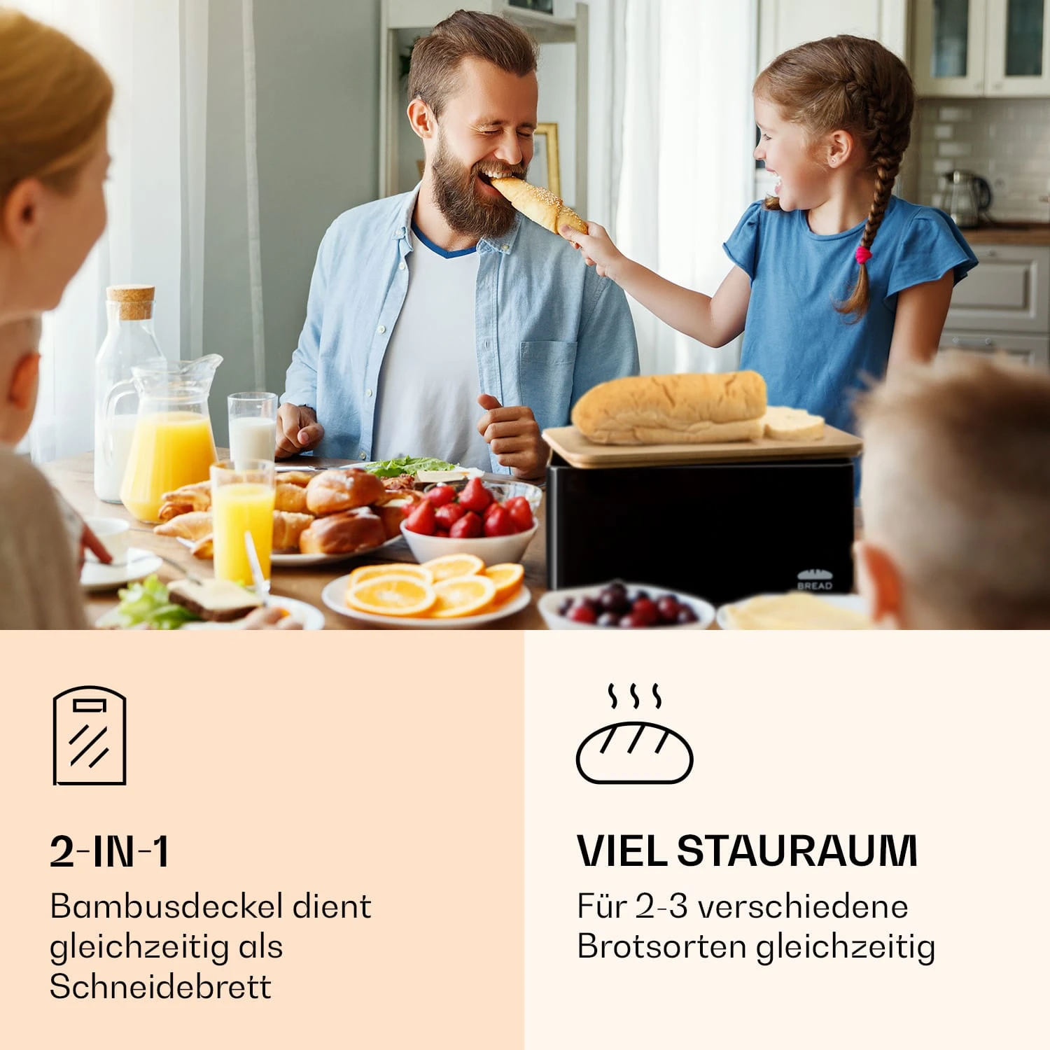 Oklahoma Brotkasten Metall 35,5x15,5x23 Cm Bambus-Deckel Schneidebrett 3 Oklahoma Brotkasten Metall 35,5x15,5x23 Cm Bambus-Deckel Schneidebrett – Bild 3