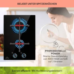 Illuminosa Domino Gaskochfeld 2-flammig Sabaf-Brenner Glaskeramik -Küchenzubehör Verkaufsgeschäft 10039896 de 0003 usp