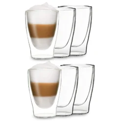 DUOS Doppelwandiges Glas | Thermoglas | 310 Ml | Trinkglas | Espressoglas, Teeglas, Shotglas | Für Heiße Und Kalte Getränke | Borosilikatglas| Hitze- Und Kältebeständig | Handgemacht | Spülmaschinenfest | Schwebe-Effekt