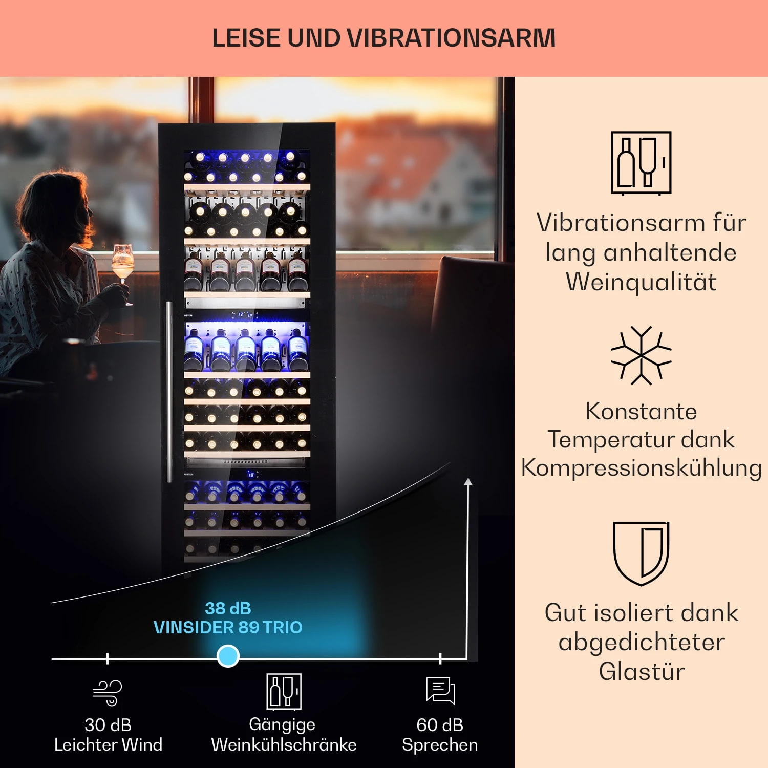 Vinsider 89 Built-In Trio Built-In Weinkühlschrank 5 – 18 °C Touch-Bedienfeld Holzregale 4 Vinsider 89 Built-In Trio Built-In Weinkühlschrank 5 – 18 °C Touch-Bedienfeld Holzregale – Bild 4