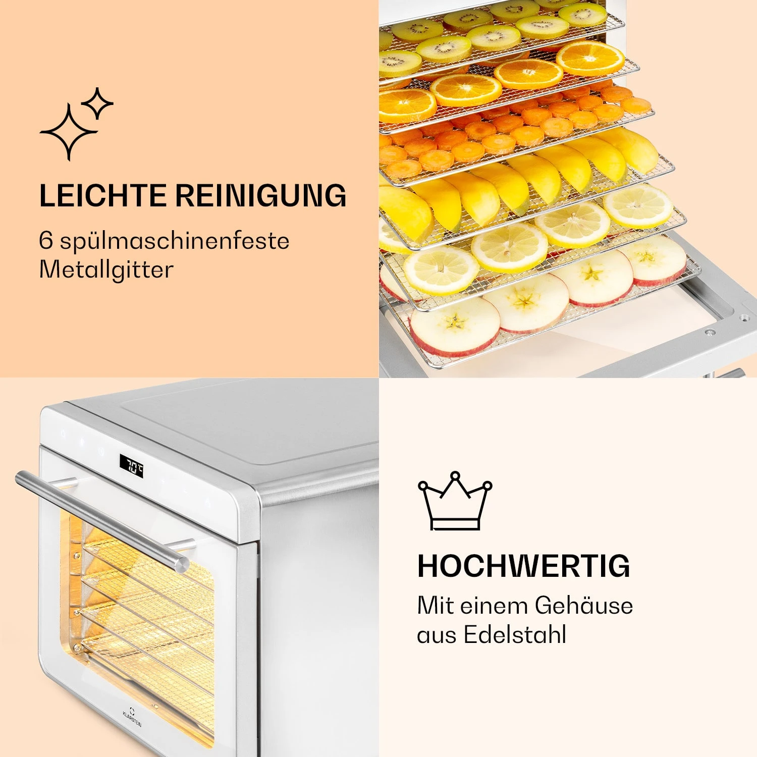 Shaftesbury Dörrautomat 700W Timer-Funktion 35-85°C Digitales Touch-Display 5 Shaftesbury Dörrautomat 700W Timer-Funktion 35-85°C Digitales Touch-Display – Bild 5