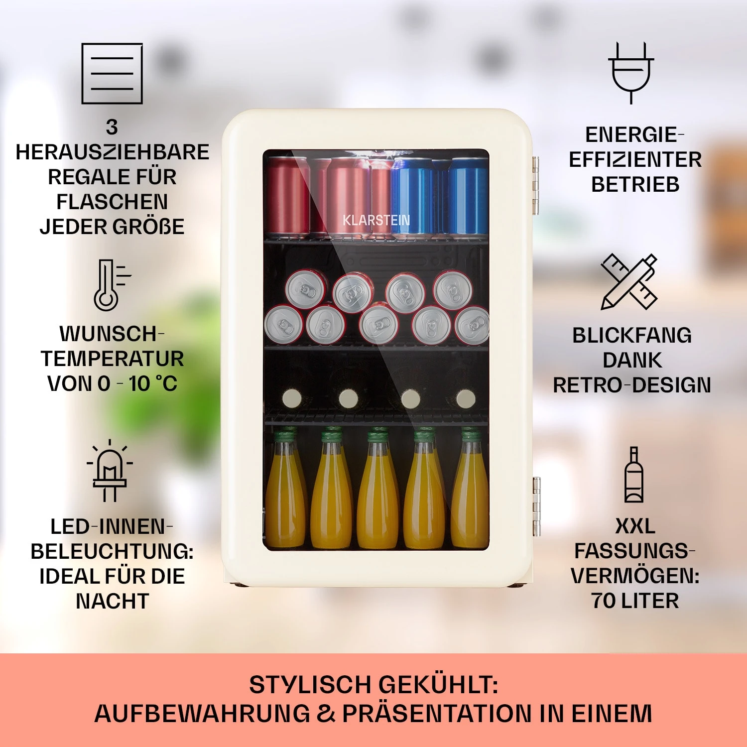 PopLife 70 Getränkekühler Kühlschrank 70 Ltr 0-10 °C Retro-Design LED 2 PopLife 70 Getränkekühler Kühlschrank 70 Ltr 0-10 °C Retro-Design LED – Bild 2