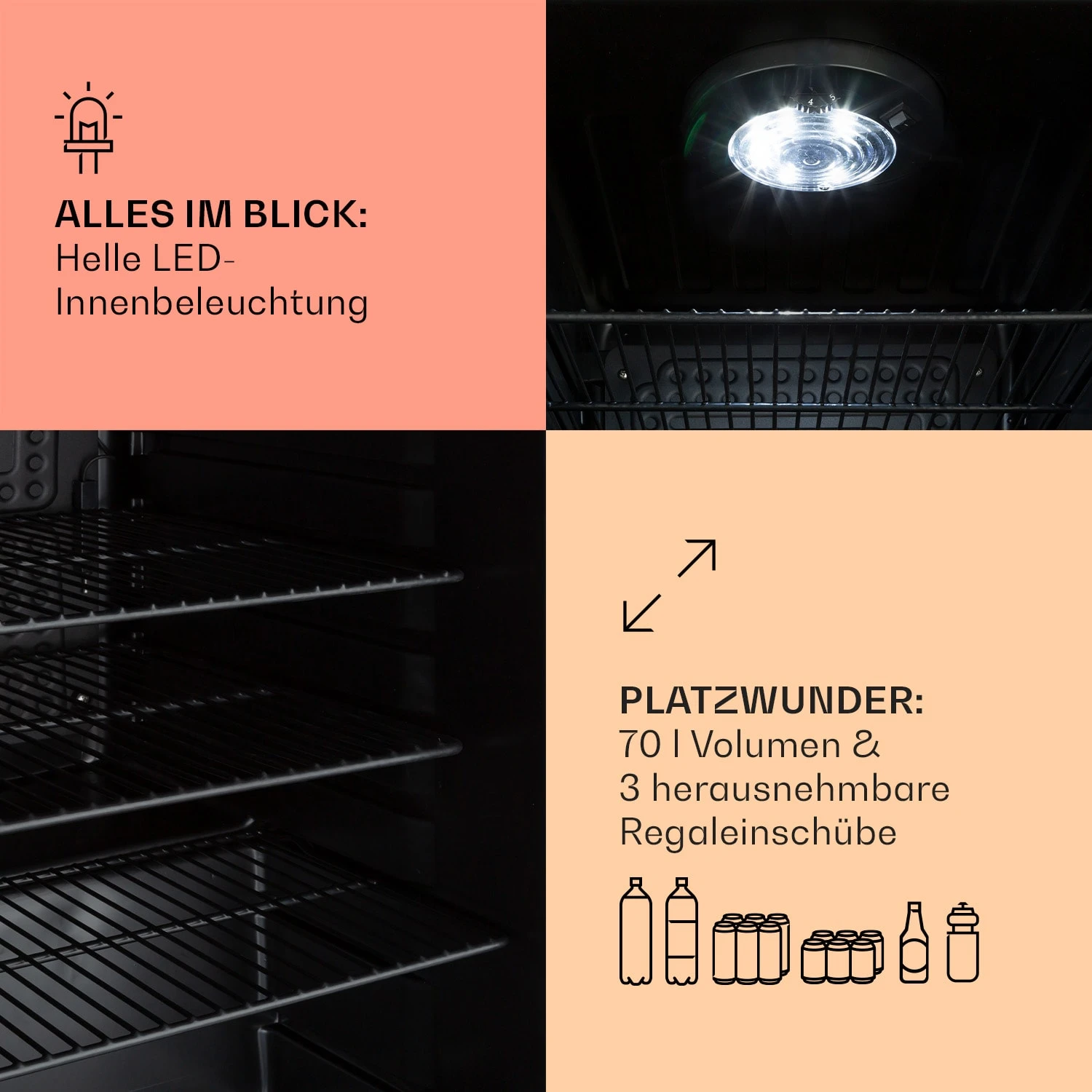 PopLife 70 Getränkekühler Kühlschrank 70 Ltr 0-10 °C Retro-Design LED 4 PopLife 70 Getränkekühler Kühlschrank 70 Ltr 0-10 °C Retro-Design LED – Bild 4