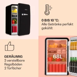 Audrey Retro-Kühlschrank 70 Liter 3 Regale 2 Türfächer Innenbeleuchtung -Küchenzubehör Verkaufsgeschäft 10040739 de 0003 logo