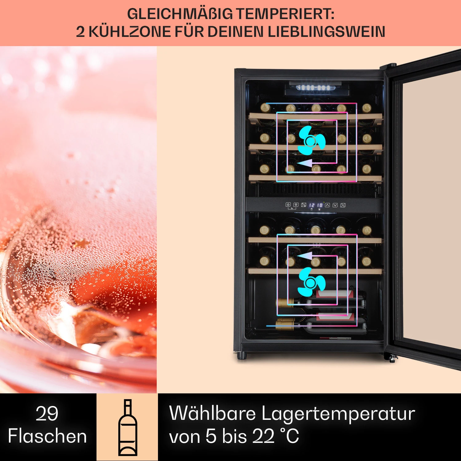 Barossa 29 Duo Weinkühlschrank 29 Fl 80 Ltr 2 Zonen Drucktasten 3 Barossa 29 Duo Weinkühlschrank 29 Fl 80 Ltr 2 Zonen Drucktasten – Bild 3