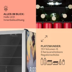 Beersafe 70 Birra Milano Edition Kühlschrank 70 Liter 3 Böden Panoramaglastür Edelstahl -Küchenzubehör Verkaufsgeschäft 10041179 de 0005 usp
