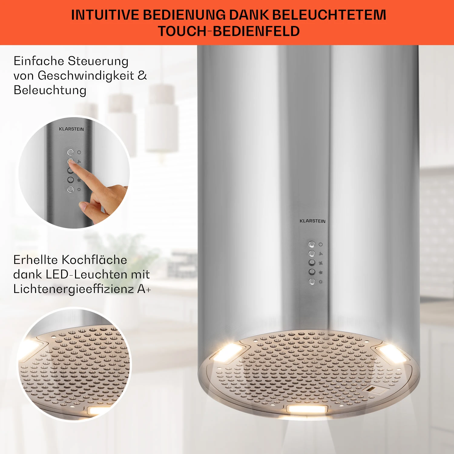Bolea Inselabzugshaube Ø38cm Ab-/Umluft 600m³/h LED Inkl. Aktivkohlefilter 4 Bolea Inselabzugshaube Ø38cm Ab-/Umluft 600m³/h LED Inkl. Aktivkohlefilter – Bild 4